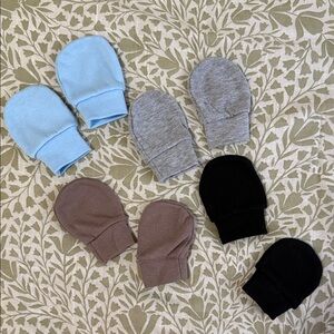 Amazon new born Mittens Set - Light Blue, Gray, Brown, Black